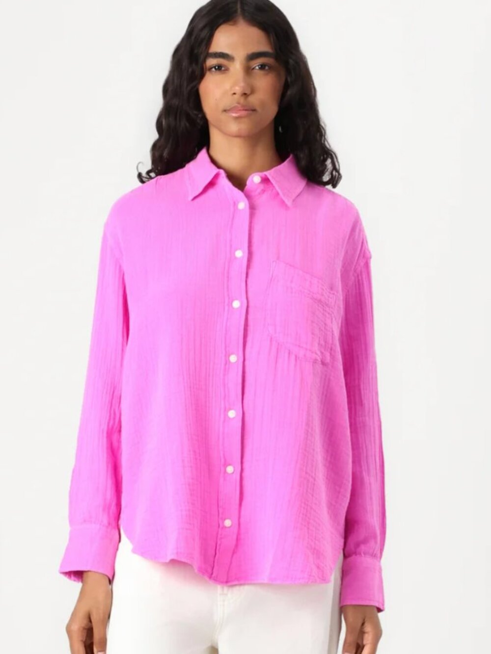 Gap cotton gauze button-down shirt fuchsia pink size XL